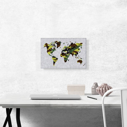 Green Brown Army Camo World Map