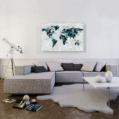 Green Gray Black World Map
