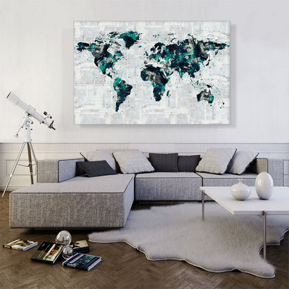 Green Gray Black World Map