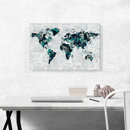 Green Gray Black World Map