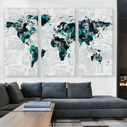 Green Gray Black World Map