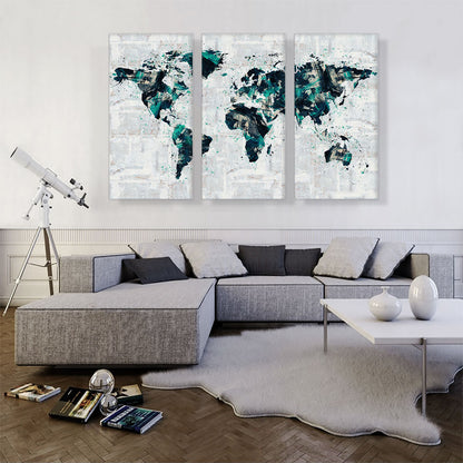 Green Gray Black World Map