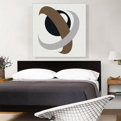Mid-Century Modern Brown and Gray Arcs Over Black Circle