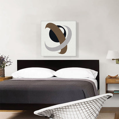 Mid-Century Modern Brown and Gray Arcs Over Black Circle