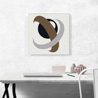 Mid-Century Modern Brown and Gray Arcs Over Black Circle