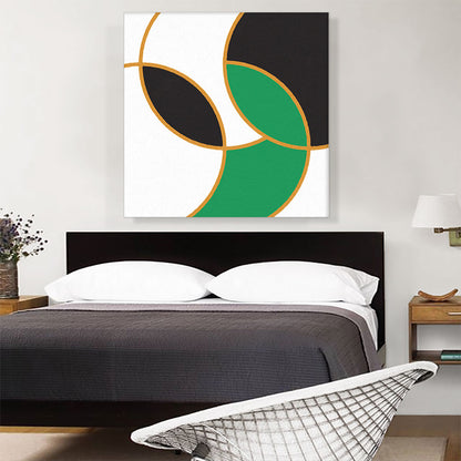 Mid-Century Modern Overlapping Circles in White, Black, and Green