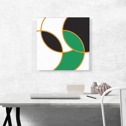 Mid-Century Modern Overlapping Circles in White, Black, and Green