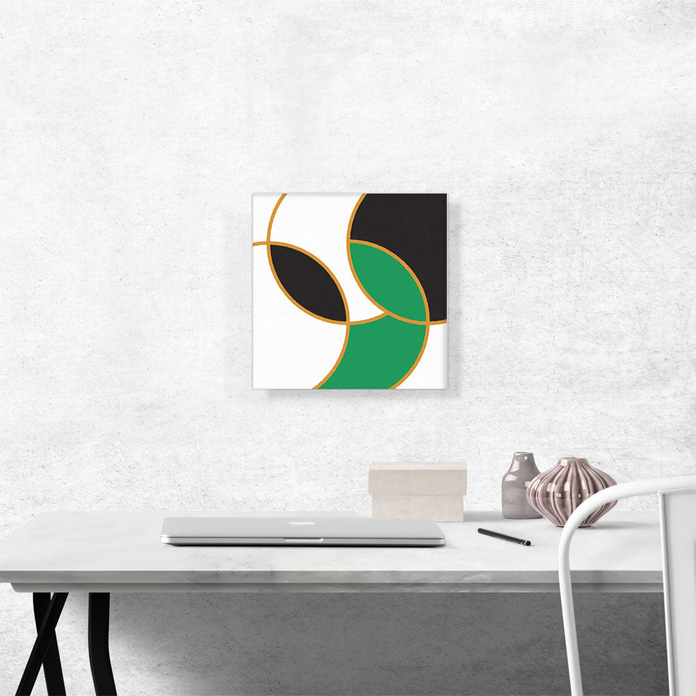 Mid-Century Modern Overlapping Circles in White, Black, and Green