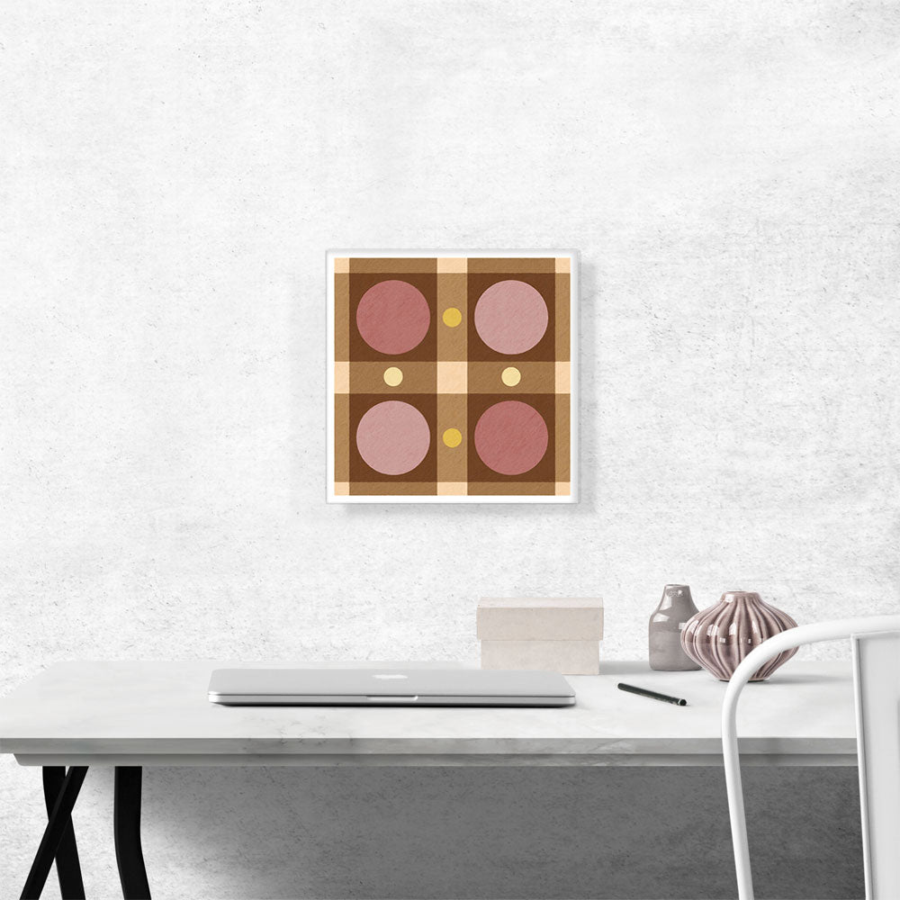 Mid-Century Modern Pale Red Circles in Brown Rectangles