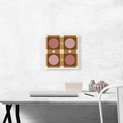 Mid-Century Modern Pale Red Circles in Brown Rectangles