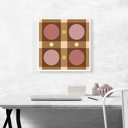 Mid-Century Modern Pale Red Circles in Brown Rectangles