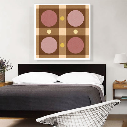 Mid-Century Modern Pale Red Circles in Brown Rectangles