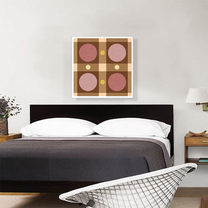 Mid-Century Modern Pale Red Circles in Brown Rectangles