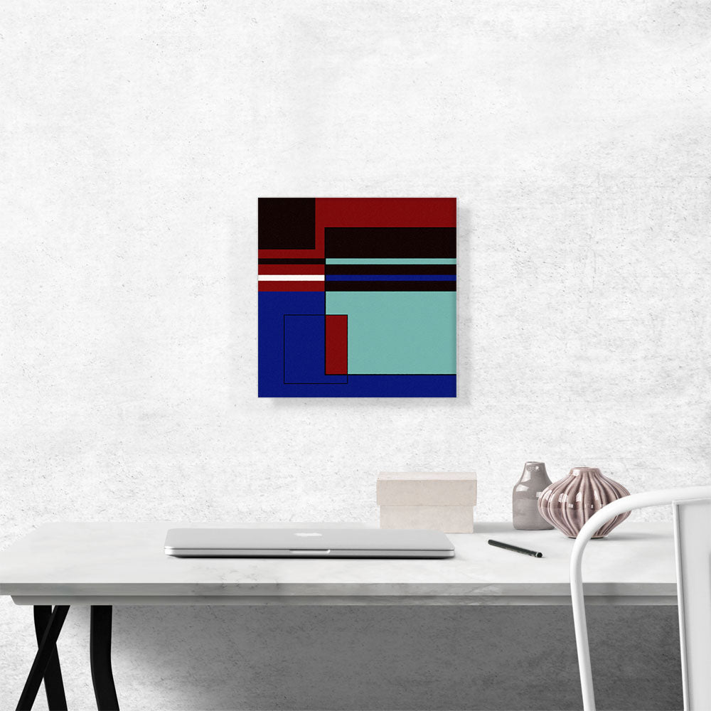 Mid-Century Modern Red, Blue, and Black Composition No. 1