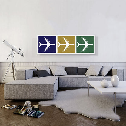 Mid-Century Modern Blue, Yellow, and Green Planes Top View