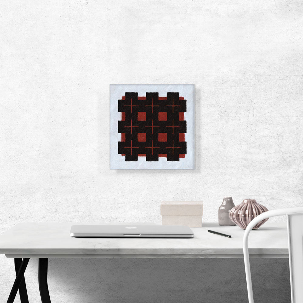 Modern Black Grid Over Red Square