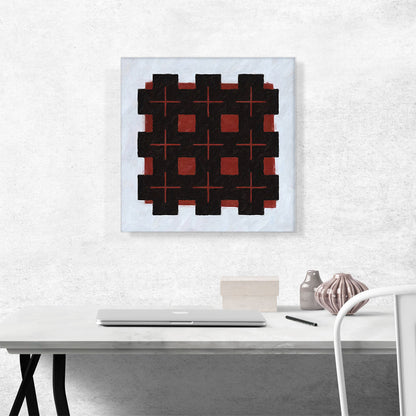 Modern Black Grid Over Red Square