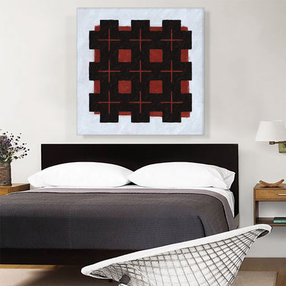 Modern Black Grid Over Red Square