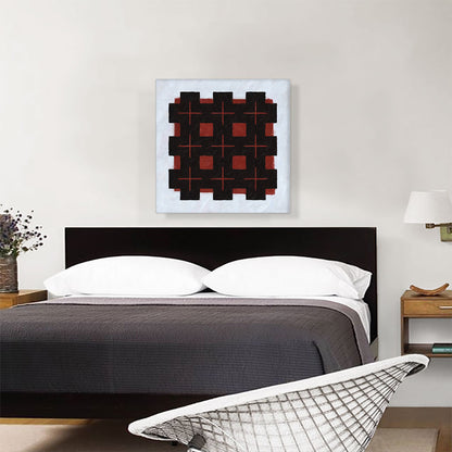 Modern Black Grid Over Red Square