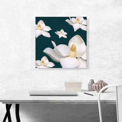 Modern White Flowers on Teal