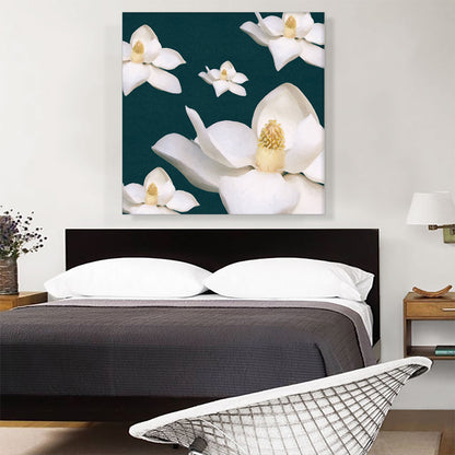 Modern White Flowers on Teal