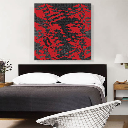 Modern Stark Red Glitched Shapes Over Scratchy Black Background