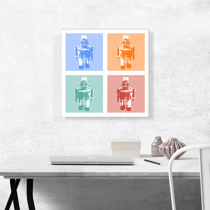 Modern Vintage Robot in Blue, Orange, Green, and Red