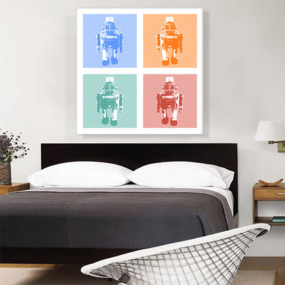 Modern Vintage Robot in Blue, Orange, Green, and Red
