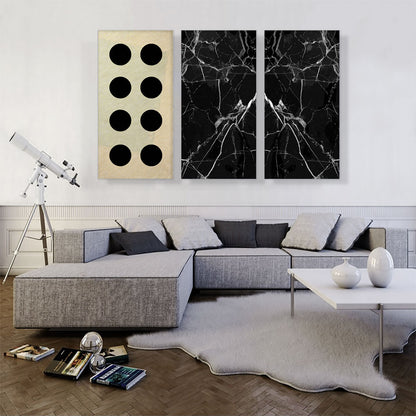 Six Black Circles Black White Marble Square