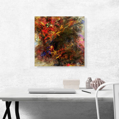 Red Orange Brown Fire on Tan Modern Square