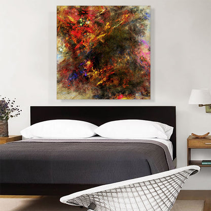 Red Orange Brown Fire on Tan Modern Square