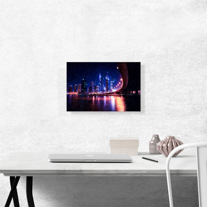 Dubai Night Cityscape Skyline with Bridge