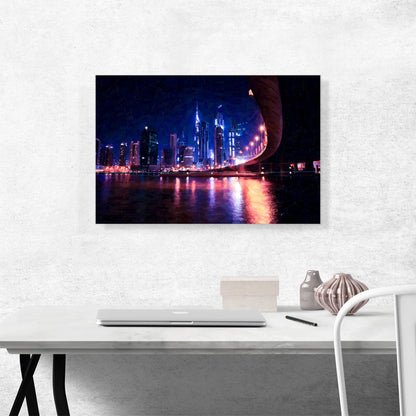 Dubai Night Cityscape Skyline with Bridge
