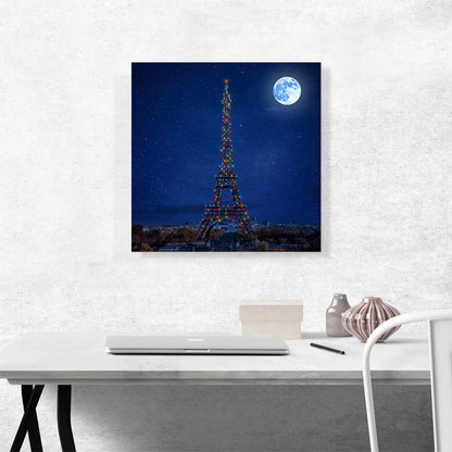 Paris France Eiffel Tower Christmas Holliday Lights Blue Night Sky