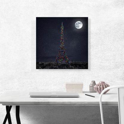 Paris France Eiffel Tower Christmas Holliday Lights Dark Night