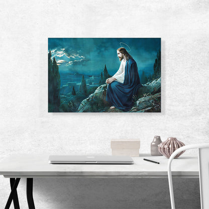Christ on the Mount of Olives Jesus at Night Blue