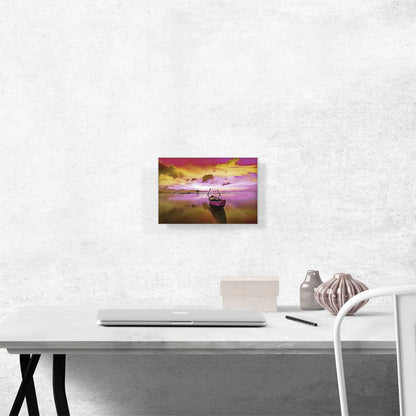 Boat On Pink River Painting Home decor