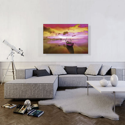 Boat On Pink River Painting Home decor