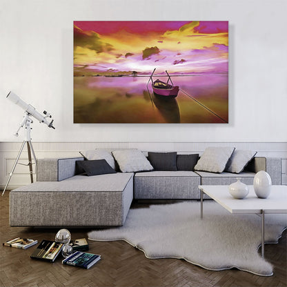 Boat On Pink River Painting Home decor