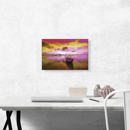 Boat On Pink River Painting Home decor