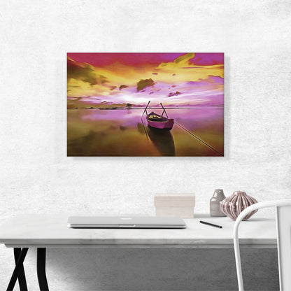 Boat On Pink River Painting Home decor