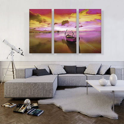 Boat On Pink River Painting Home decor