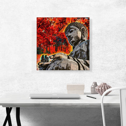 Buddhist Statue In Red Forest Home decor