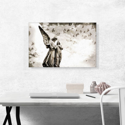 Cemetery Sculptures With Birds Painting Home Decor Rectangle