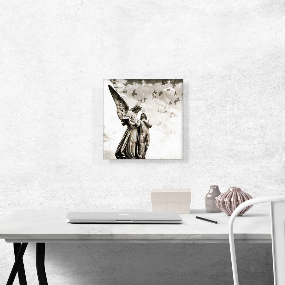 Cemetery Sculptures With Birds Painting Home Decor Square