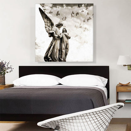Cemetery Sculptures With Birds Painting Home Decor Square