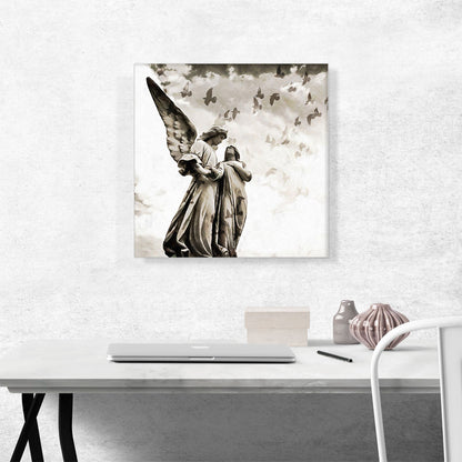 Cemetery Sculptures With Birds Painting Home Decor Square