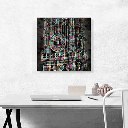 Clock Tower With Birds Colorful Painting Home decor