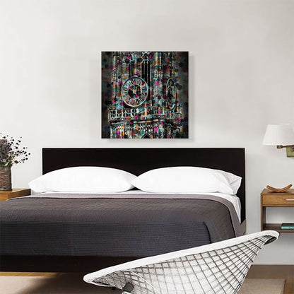 Clock Tower With Birds Colorful Painting Home decor