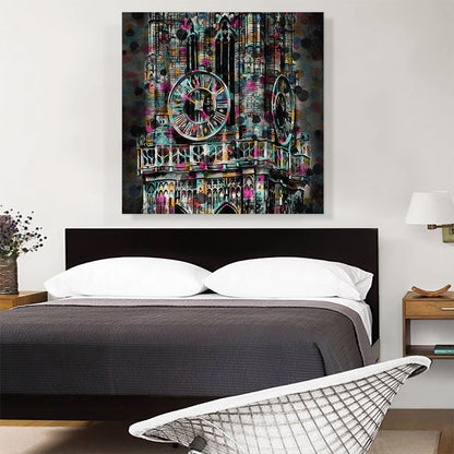 Clock Tower With Birds Colorful Painting Home decor
